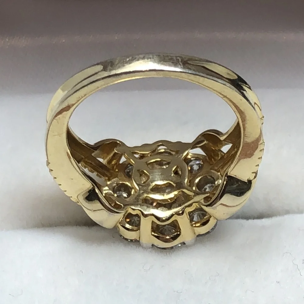 Moissanite Fire Ring 14K Yellow Gold Over 925 Silver Cluster Flower Size 6